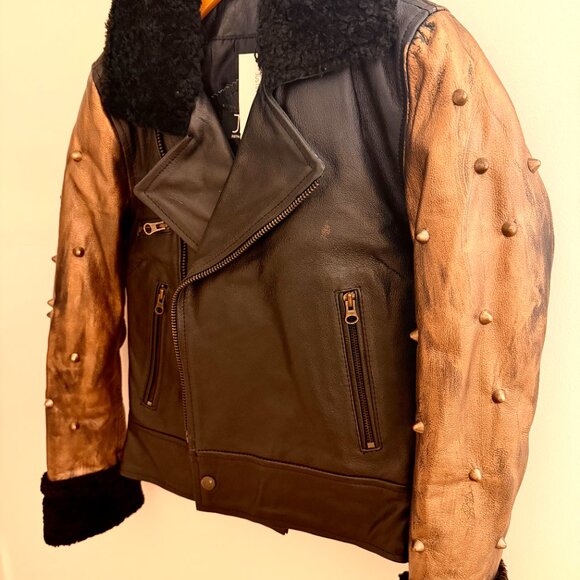 Custom Leather Jacket Straight To Hell | JMR Leather Sherpa Hand Painted - Picture 6 of 9